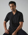 Black Textured Plain Relaxed Fit Casual Shirt