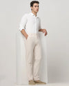 Beige Slim Fit Jersey Flat Front Pants Trousers
