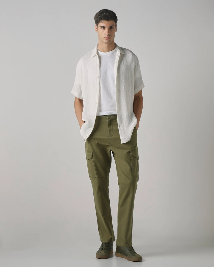 Off White Relaxed Tapered Fit Cotton Cargos