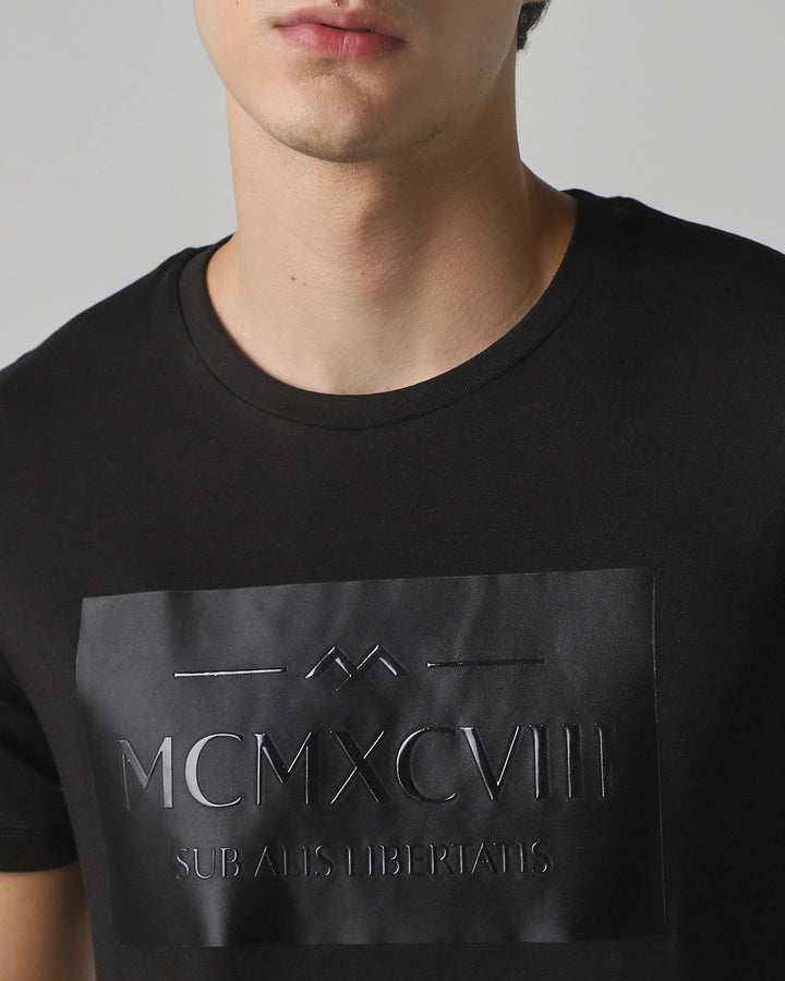 Black Graphic Plain Slim Fit T-Shirt