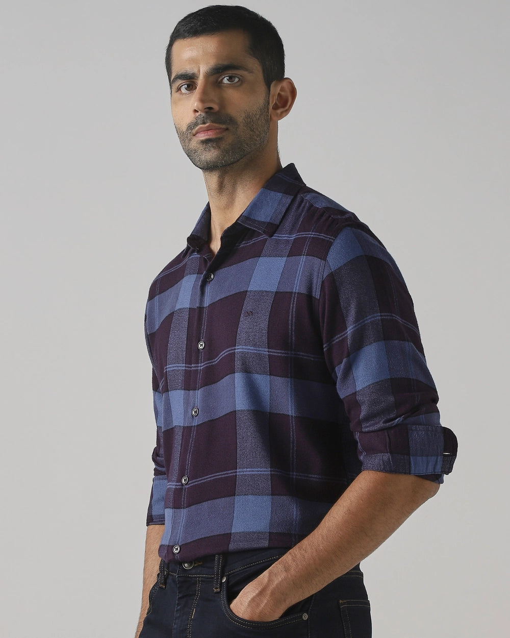 Purple Flannel Check Slim Fit Casual Shirt