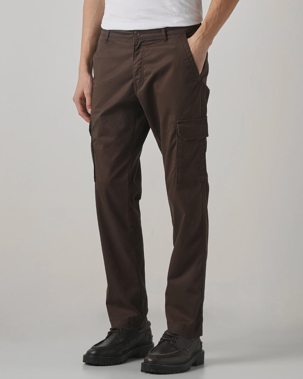 Brown Slim Fit Cotton Cargos
