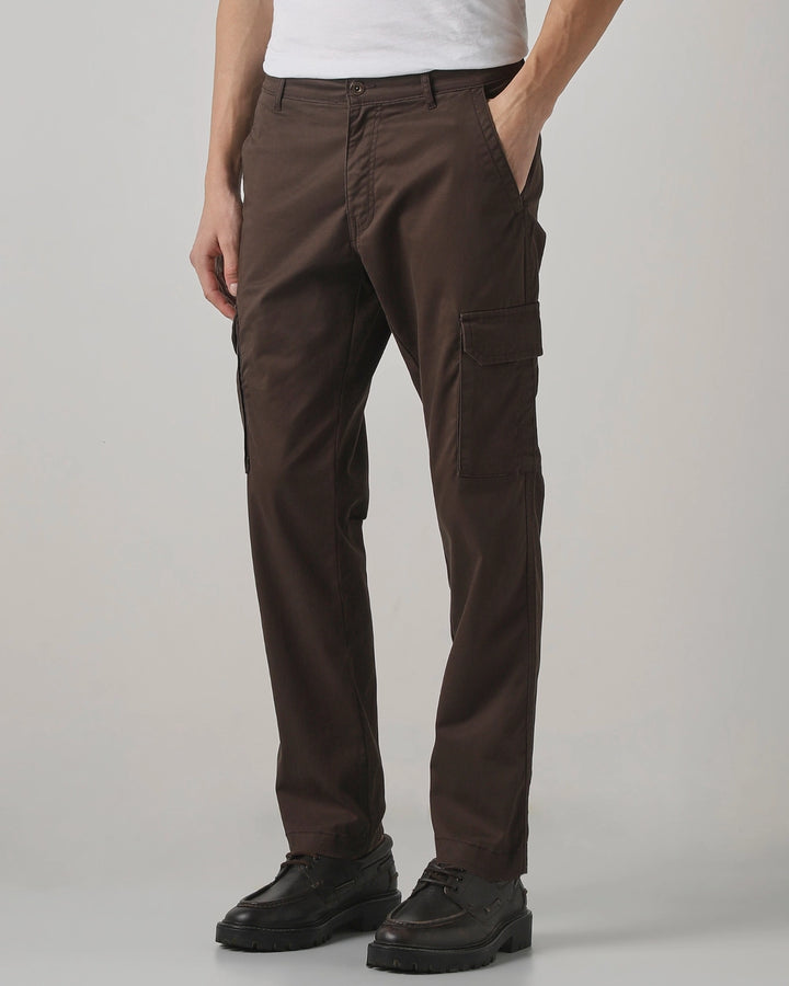 Brown Slim Fit Cotton Cargos