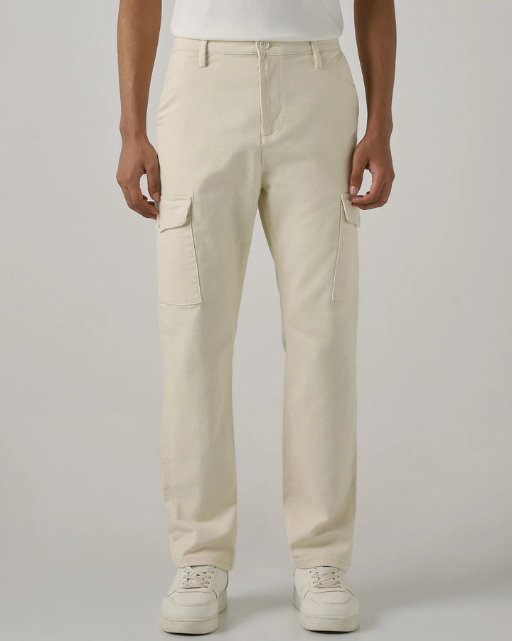 Off White Relaxed Tapered Fit Cotton Cargos