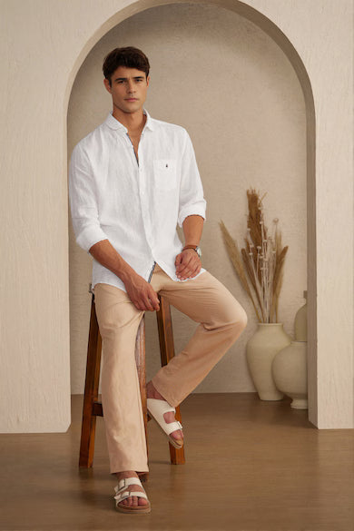 Men White Textured Full Sleeves Casual Shirt