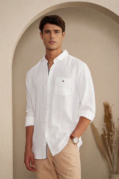 Men White Textured Full Sleeves Casual Shirt