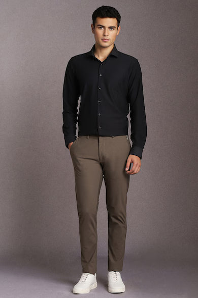 Men Brown Textured Flat Front Casual Trousers