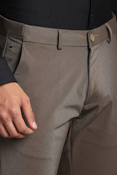 Men Brown Textured Flat Front Casual Trousers