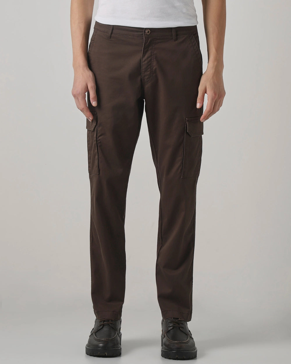 Brown Slim Fit Cotton Cargos