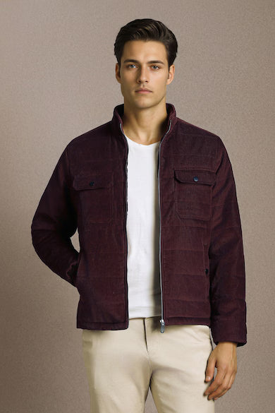 Men Casual Maroon Solid Jacket