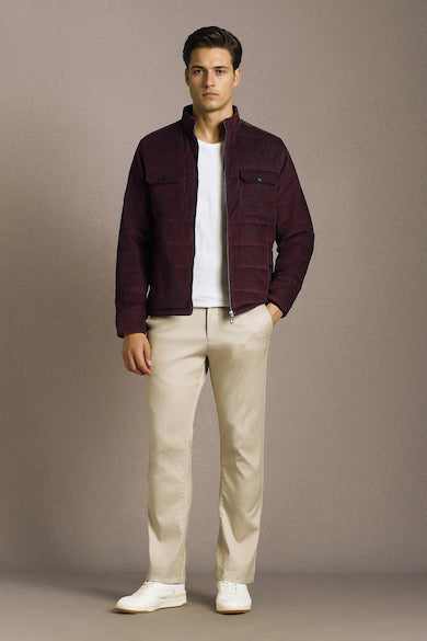 Men Casual Maroon Solid Jacket