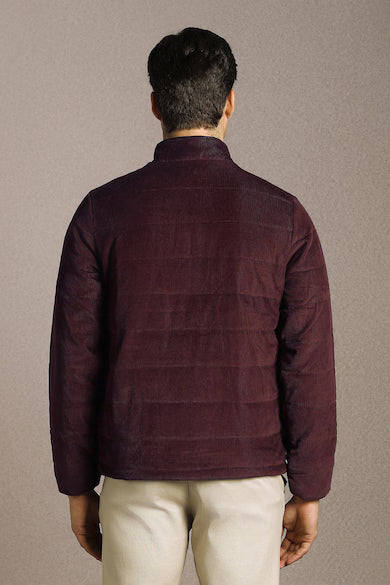 Men Casual Maroon Solid Jacket