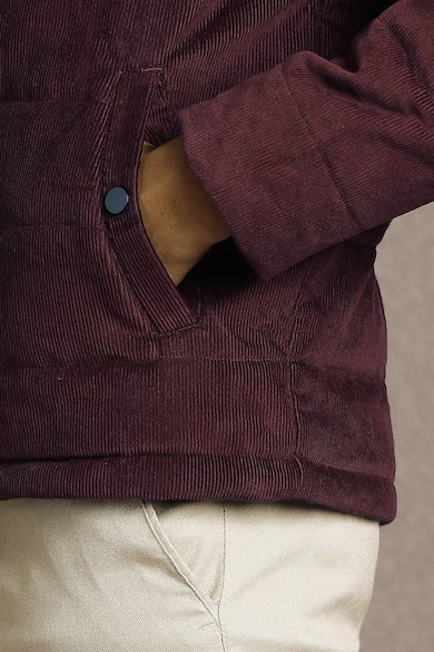 Men Casual Maroon Solid Jacket