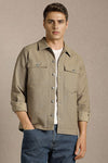 Men Casual Beige Textured Shacket