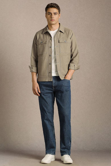 Men Casual Beige Textured Shacket