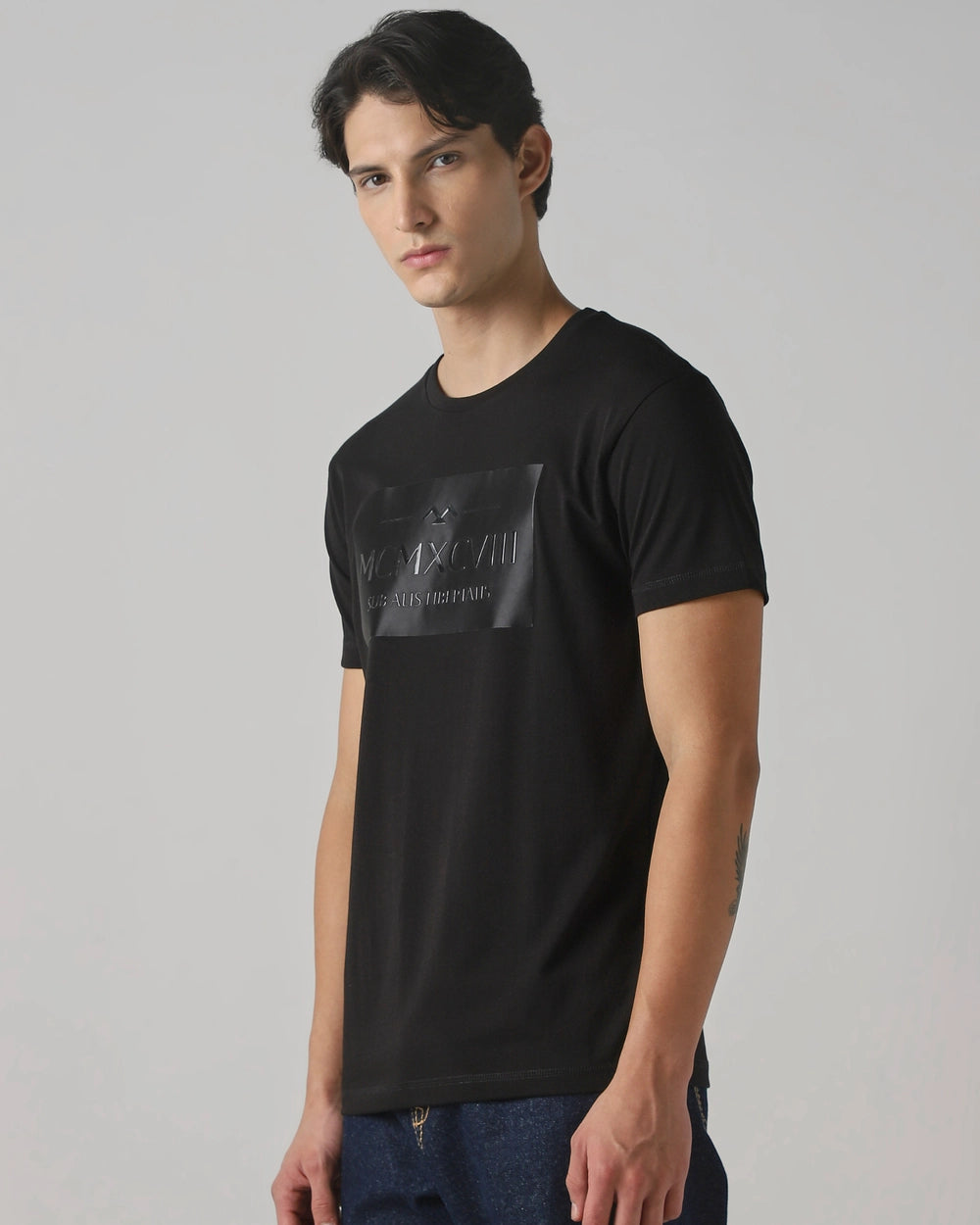 Black Graphic Plain Slim Fit T-Shirt