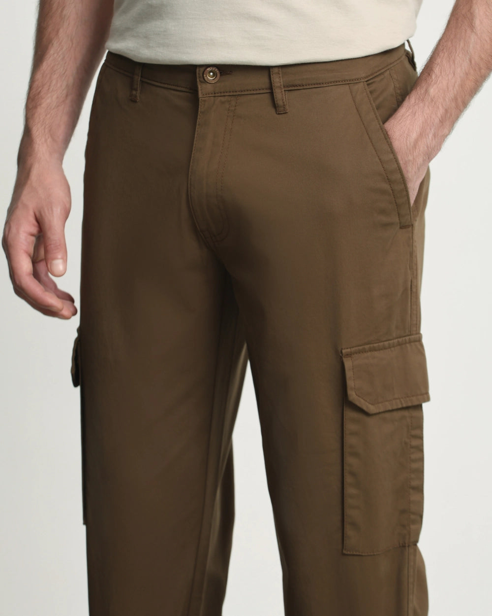 Brown Slim Fit Cotton Cargo