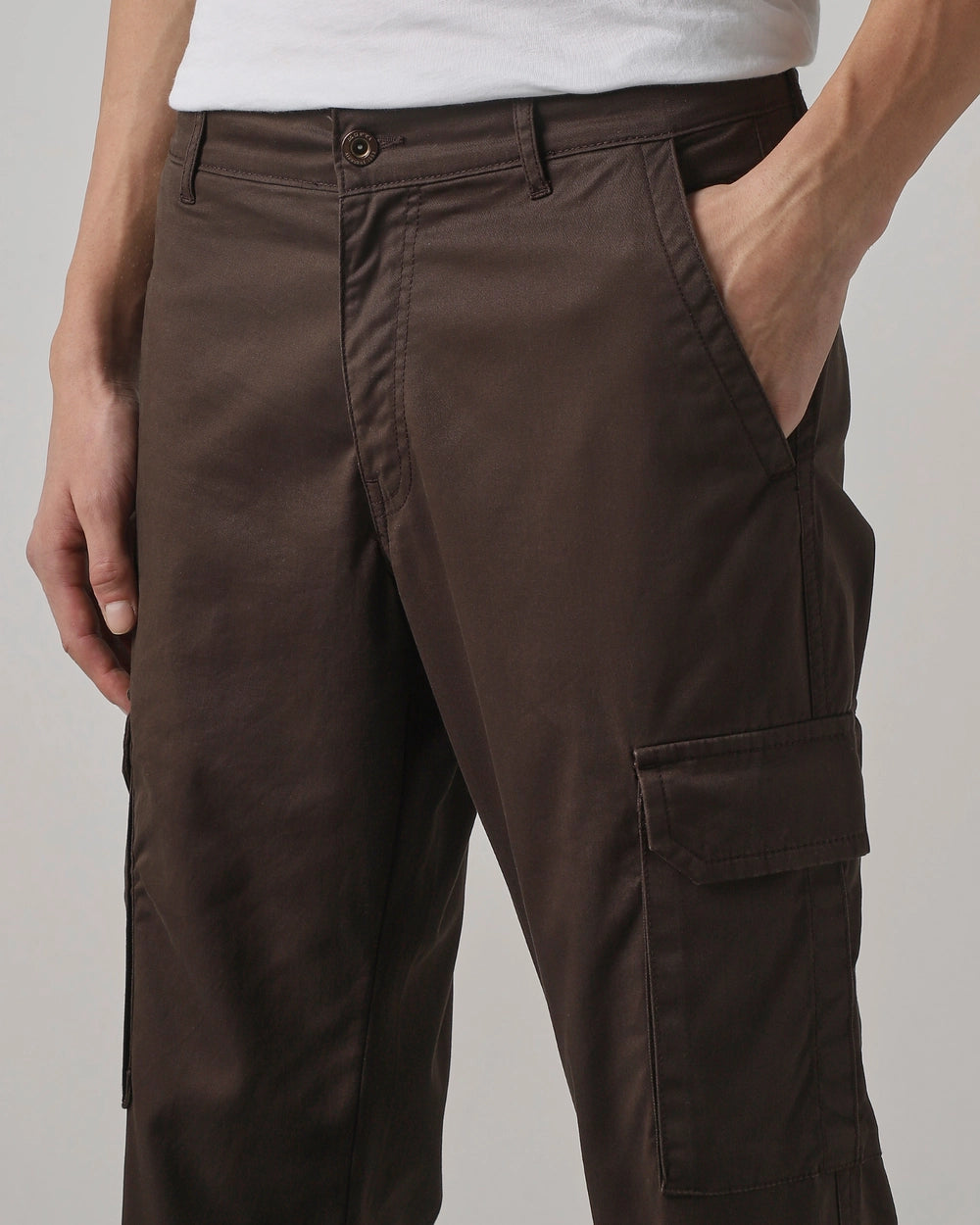 Brown Slim Fit Cotton Cargos