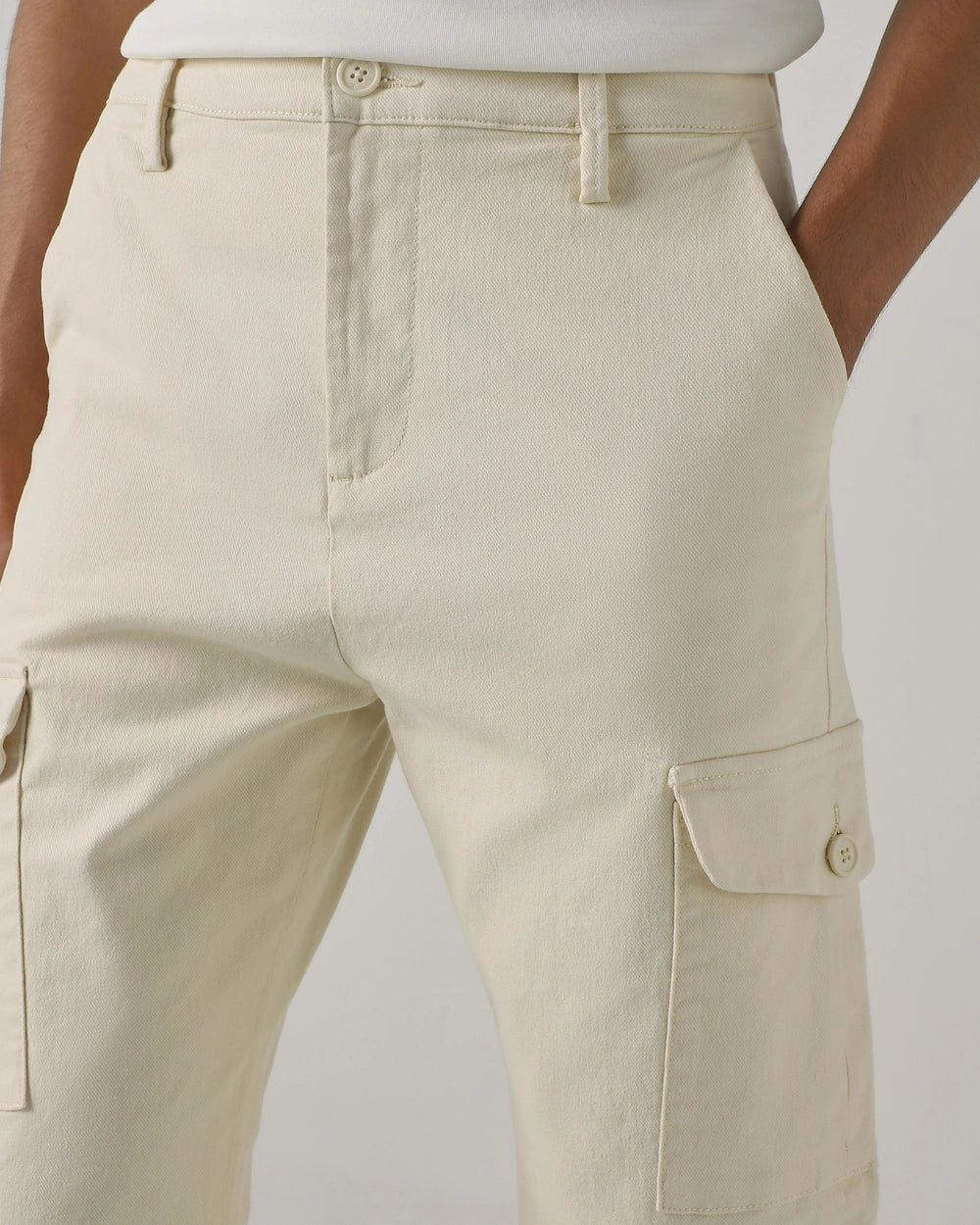 Off White Relaxed Tapered Fit Cotton Cargos