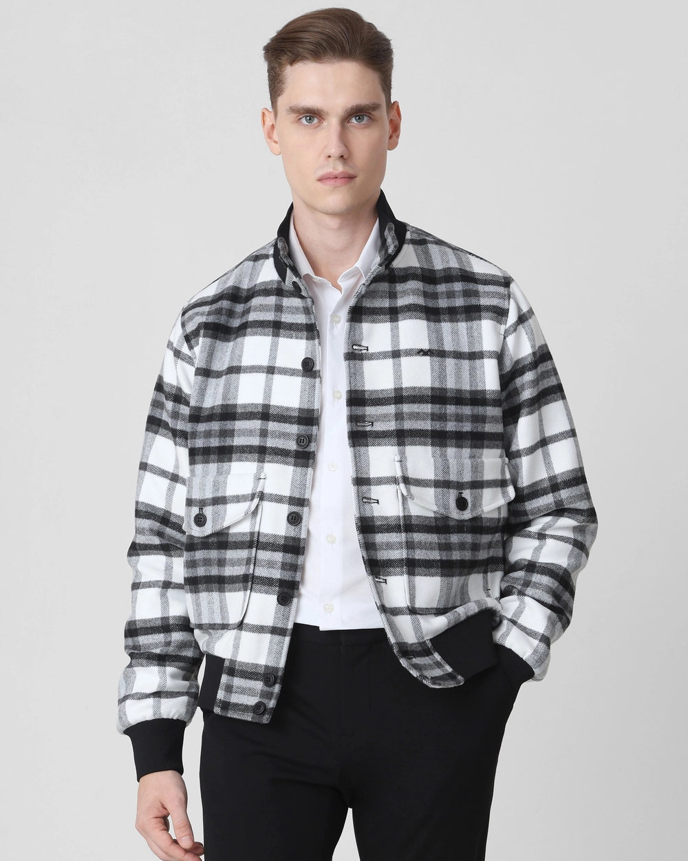 Black Flannel Check Relaxed Fit Jacket