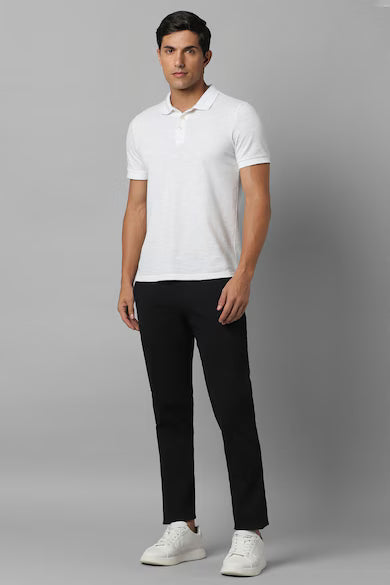 Men Black Slim Fit Solid Flat Front Casual Trousers