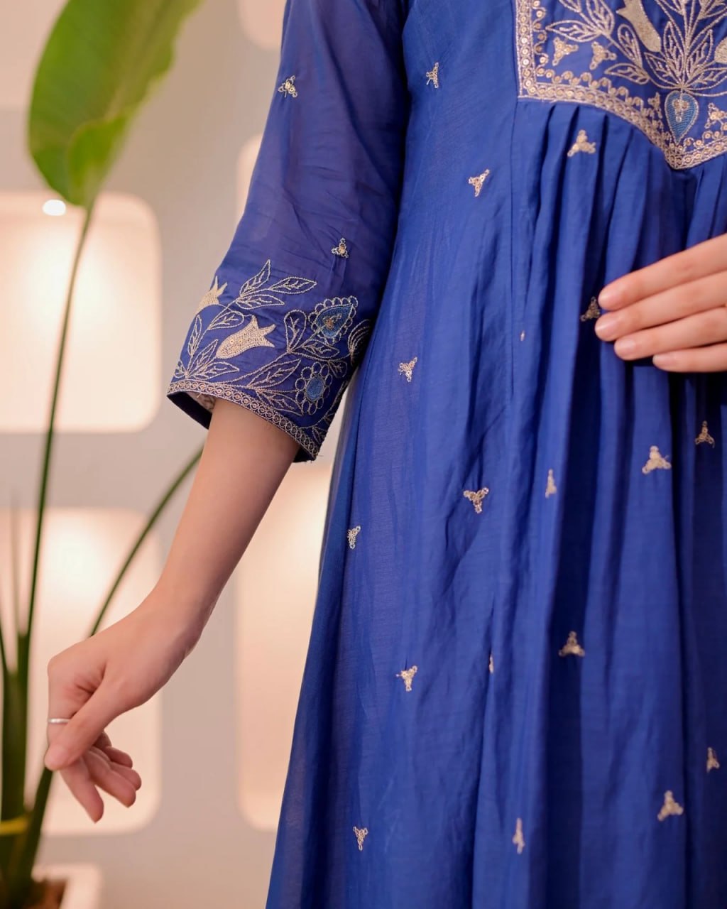 Women's Royal Blue Embroidered Anarkali Kurta Set with Dupatta